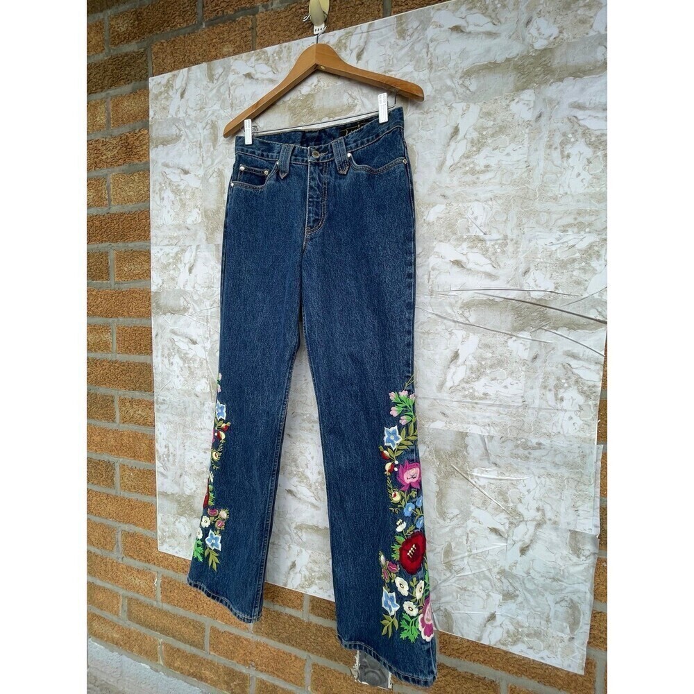 Lawman Embroidered Bootcut Jeans Sz 7 Floral - Picture 2 of 12